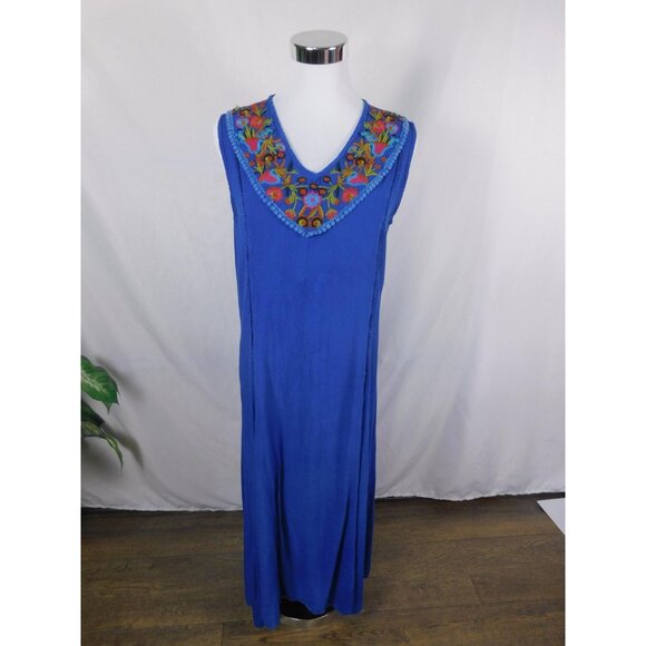 Studio West Apparel Dress Womens Small Blue Embroidered Boho Sleeveless Maxi - Picture 1 of 11